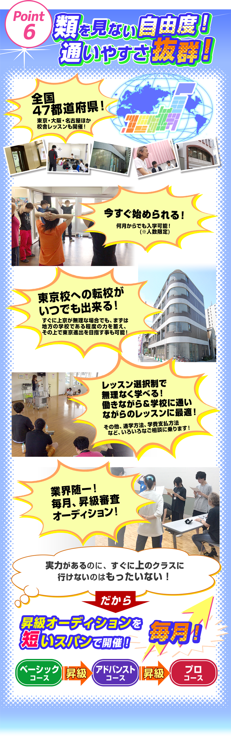 声優専門の学校「６：全国20ヶ所！毎月入学！転校可能！」