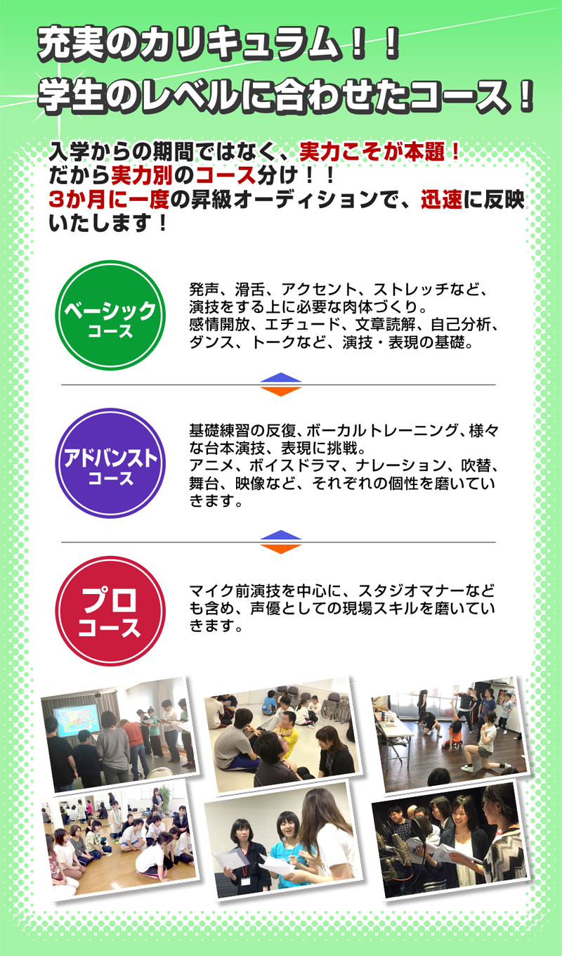 声優専門の学校「カリキュラム・昇級試験」